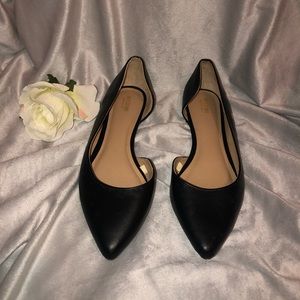 BLACK FAUX LEATHER POINTED TOE FLATS